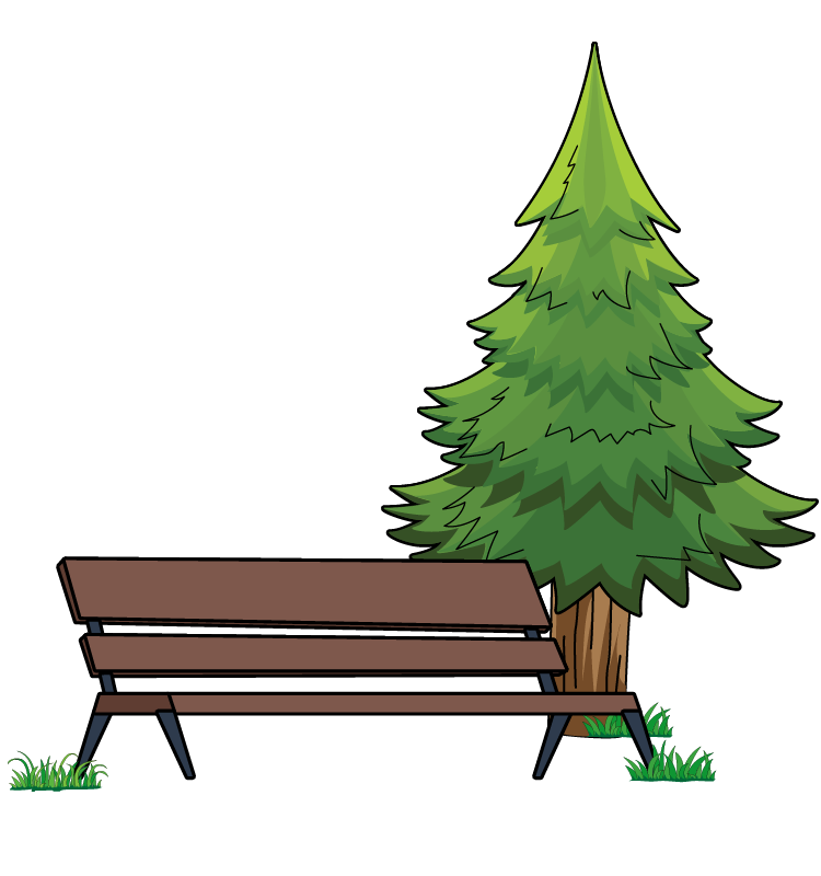 outside scene with a bench and a tree