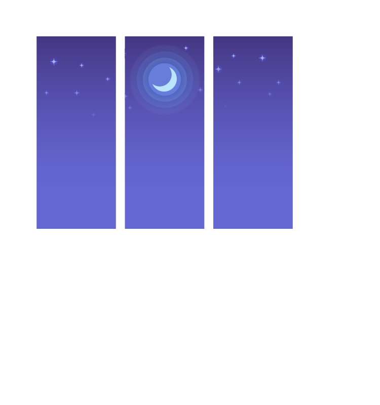The moon and some stars in the sky, indicating nighttime