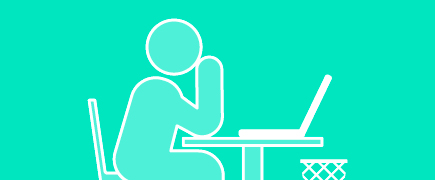 figure sitting at table with laptop illustration