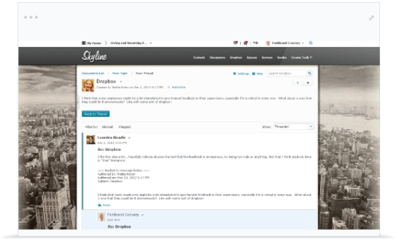 Screenshot of online communications using the Video Note™ tool.