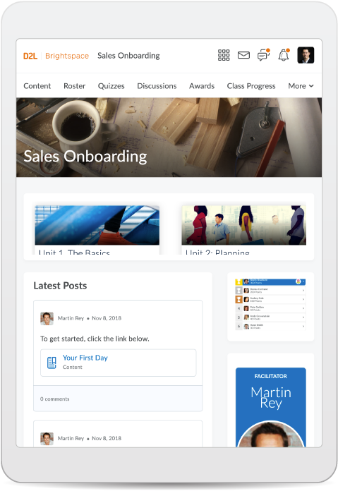 Screenshot of sales onboarding course in tablet