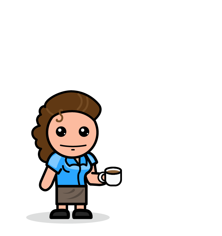 Illustratie van Emma met haar eerste kopje koffie van de dag