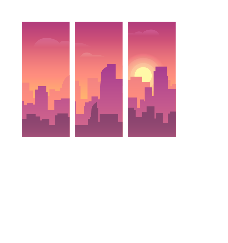 De skyline van de stad met de zon die ondergaat