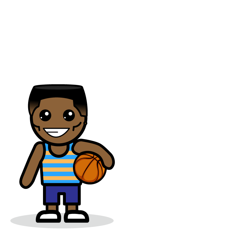 Illustratie van Ronny die een basketbal vasthoudt
