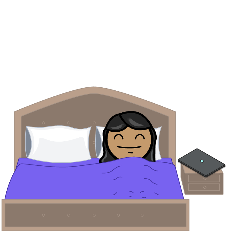 Fatima ligt in bed met haar laptop op haar nachtkastje