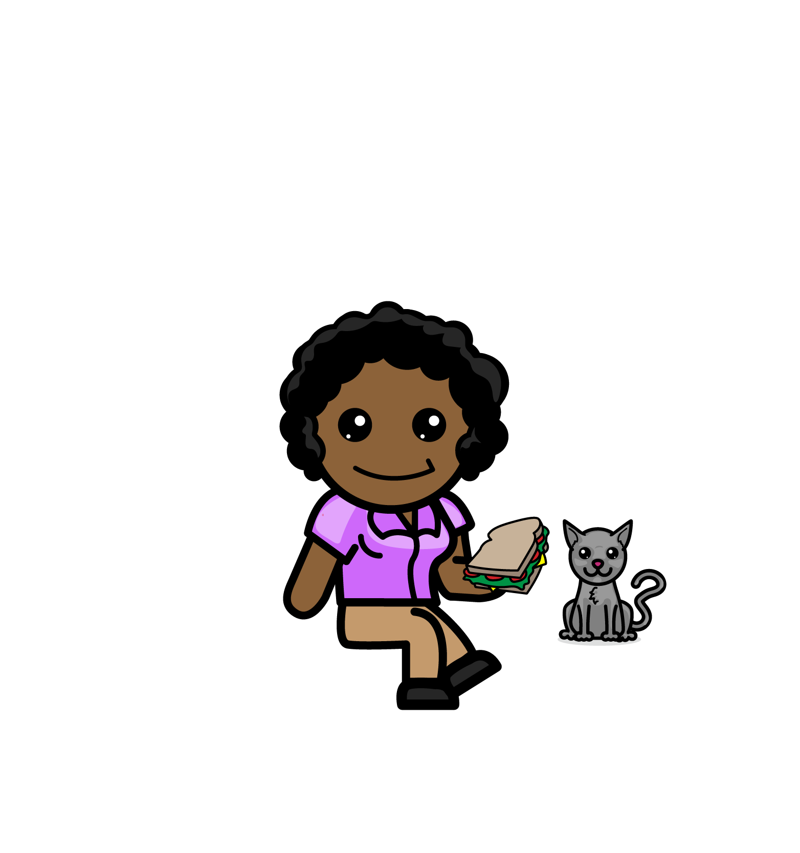 Sandra and her cat enjoying some lunch together